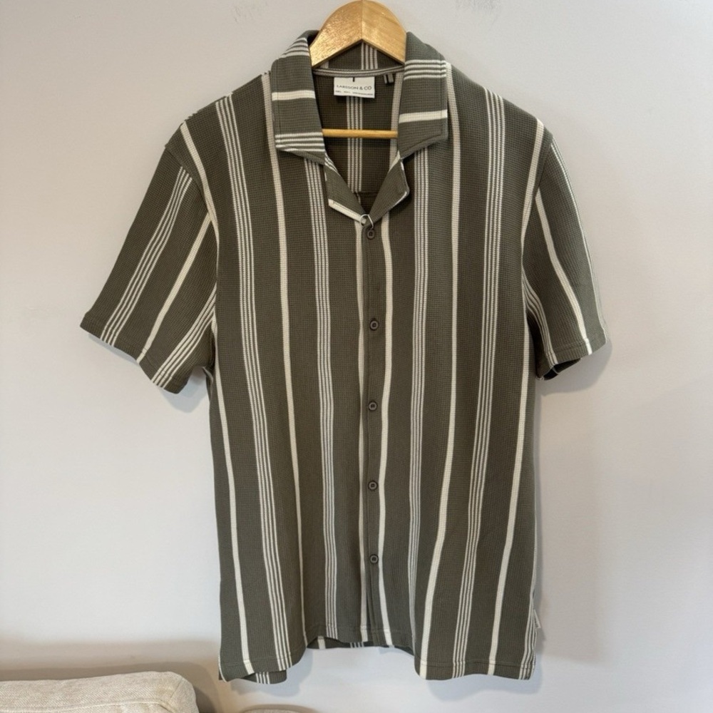 Larsson & Co. Collared Button Up Shirt, Sage Green/Cream